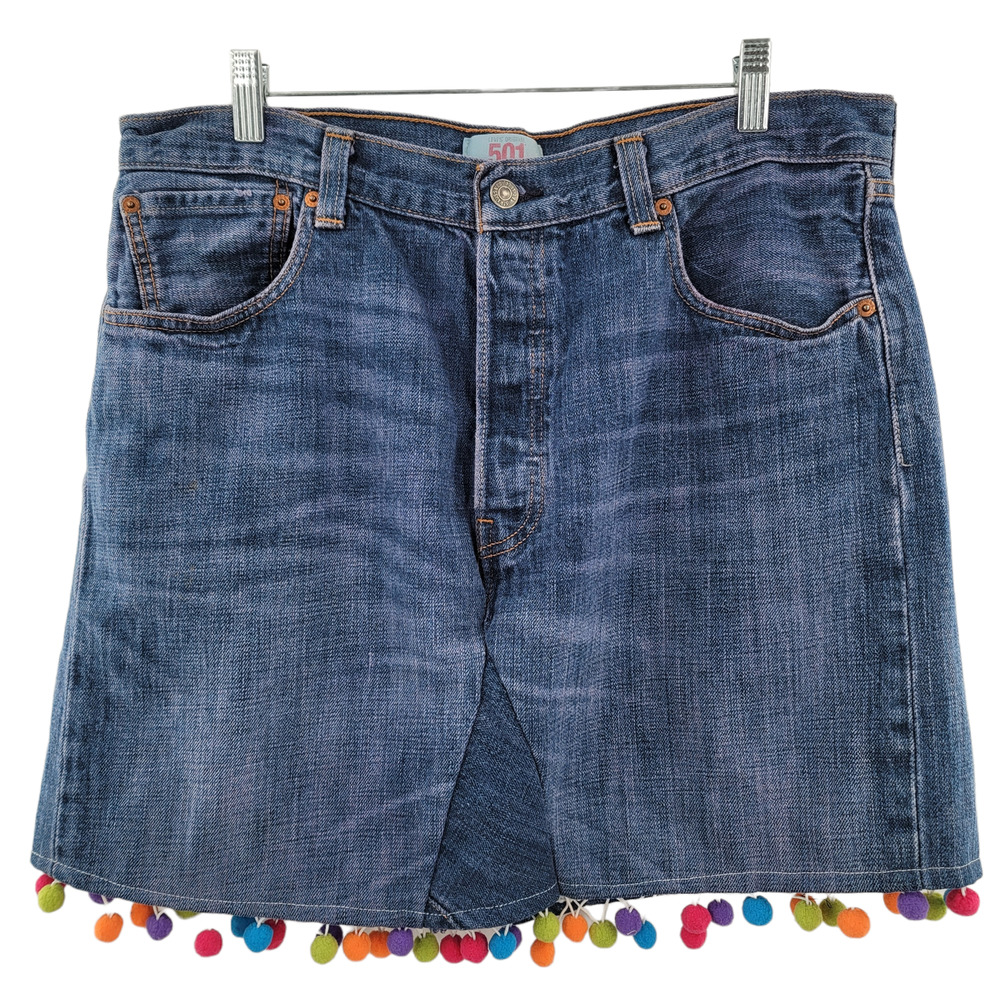 Levi's Jean Skirt Size 36 (16) Repurposed Denim 501 Upcycled - Picture 2 of 4